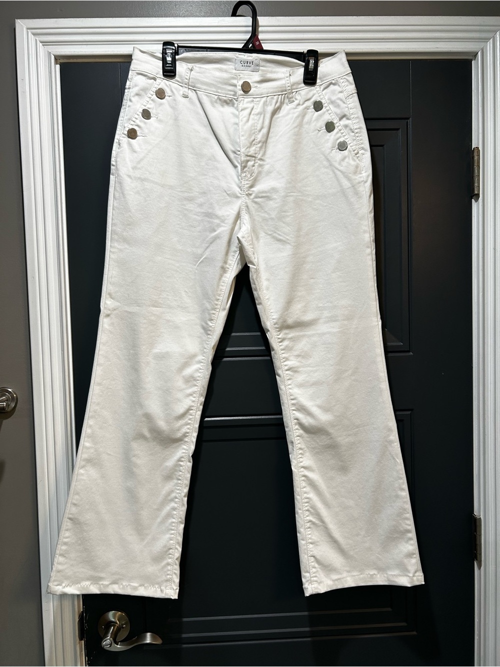White Boot Cut Button Hip Jeans - CURVE